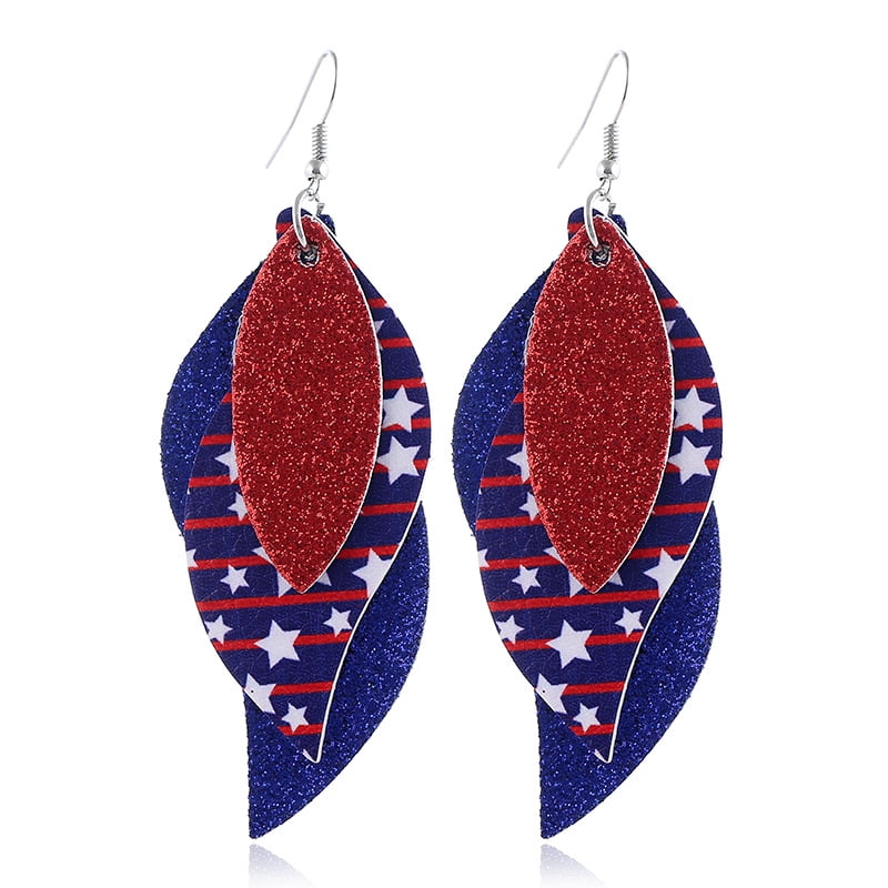 4th of July Earrings Independence Day Drop Earrings Faux Leather Small Patriotic Earrings