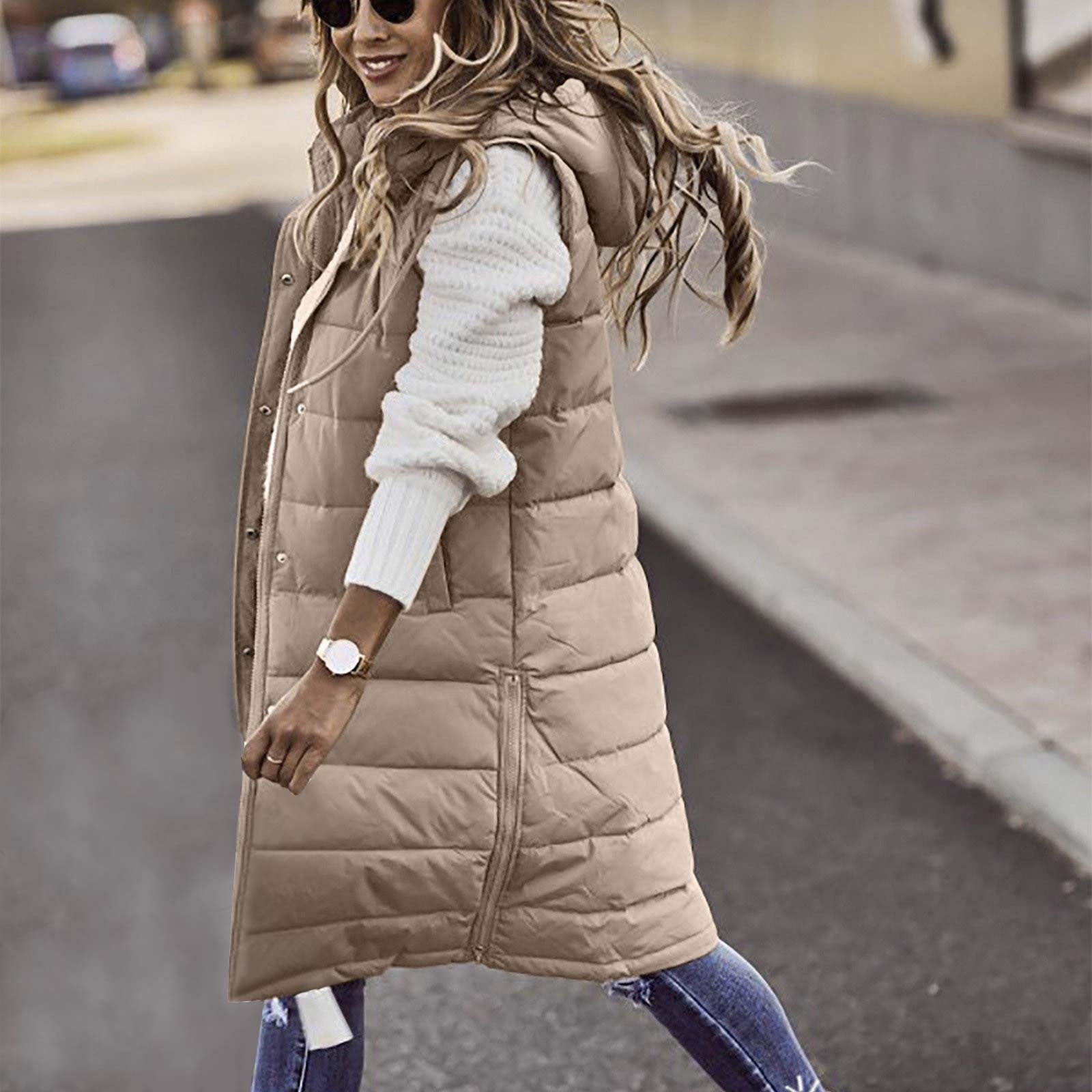 Jsaierl Long Puffer Vest for Women Sleeveless Zipper Maxi