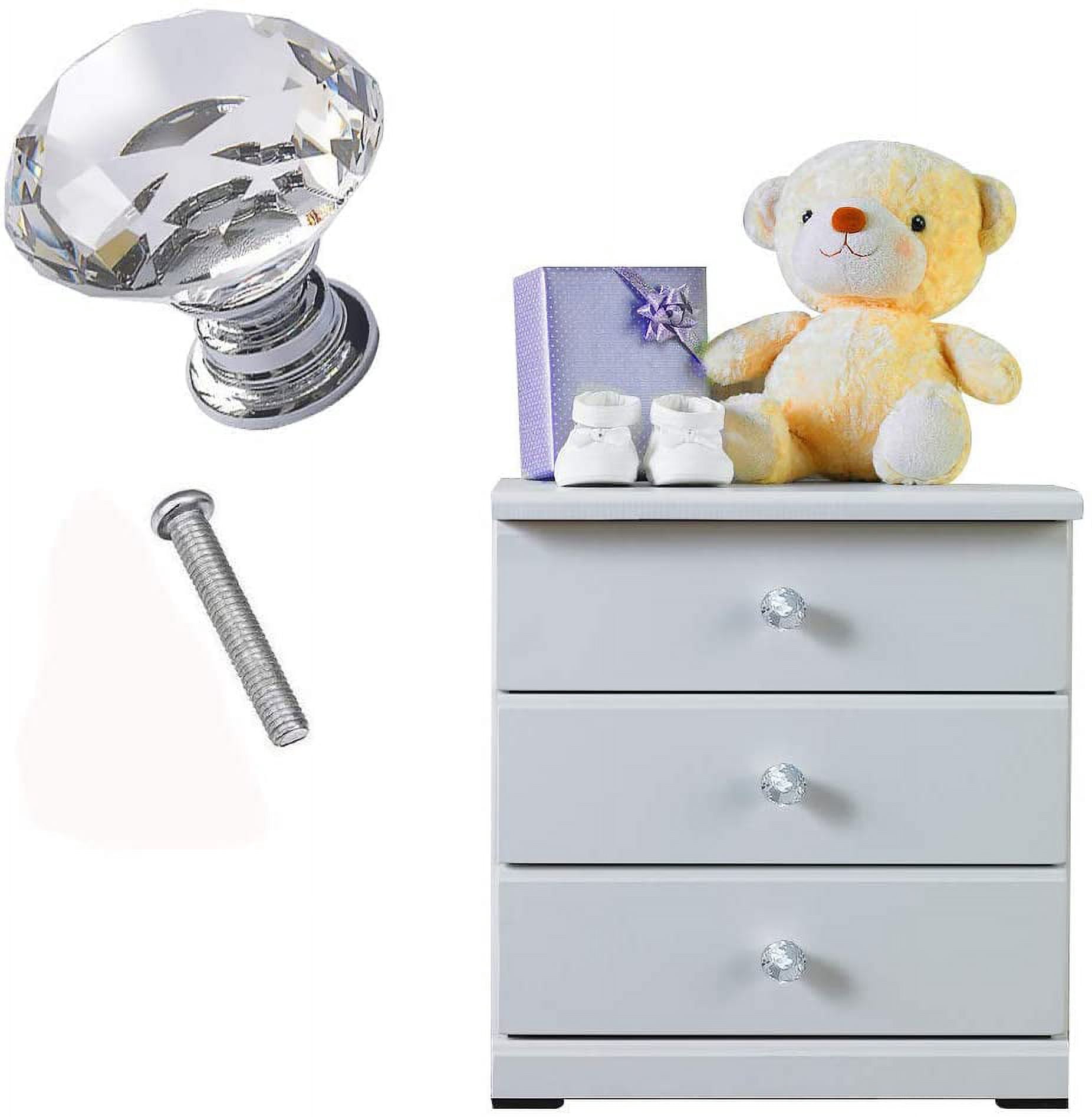 12 Pcs White Clear Crystal Glass Cabinet Knobs 30mm Diamond Shape Drawe