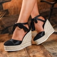 thumbnail image 3 of Rokment Women's Vintage Espadrilles Platform Wedges Dress Sandals Retro Fashion Casual Linen Satin Patchwork Closed Toe Lace up Chunky Extra High Heels Dressy Shoes Spring Summer Black Size 6, 3 of 5