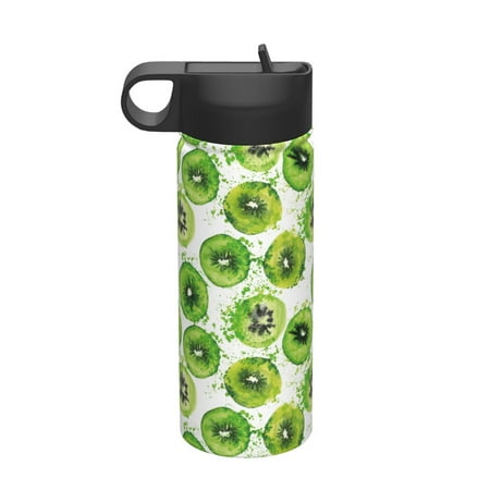 

Jgfou Green Kiwi Print 18oz Insulated Stainless Steel Sports Water Bottle with Leak-Proof Straw Lid for Running Hiking Cycling and Outdoor Activities