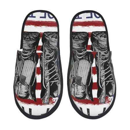 

Adobk Home Of The Free Because Of The Brave Print Slippers Indoor Outdoor Retro Slippers House Soft Fluffy Slides Cushion Furry Slippers-Large