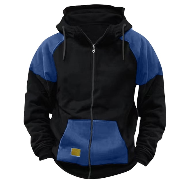 pstuiky Camisas para hombre de manga larga, Sudadera informal con cremallera y retazos para hombre, ropa de trabajo a la moda, sudadera con capucha, blusa deportiva para entrenamiento m