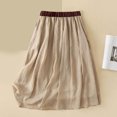 thumbnail image 5 of Abomasnow Cotton Linen Skirts for Women 2025 Casual A-Line Elastic Waist Front Strap Solid Color Skirt Lightweight Soft Flowy Elegant Vintage Midi Skirts, 5 of 5