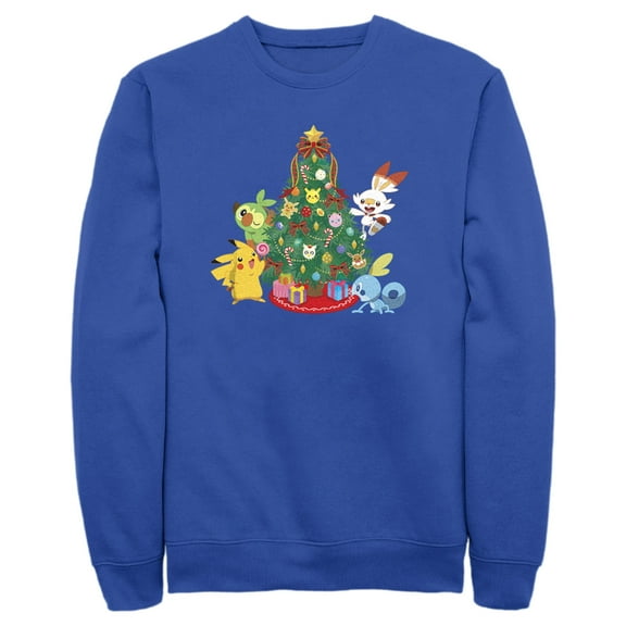 Men's Pokemon Christmas Tree Friends Sweatshirt Royal Blue Medium