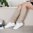 thumbnail image 3 of Women Winter Warm Leg Warmers Knitted Crochet Long Socks High Knee Socks Thermal Fashionable in Beige, 3 of 5