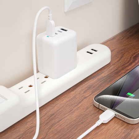 ONN 72W MULTI-PORT USB-C/USB-A WALL CHARGER, FAST CHARGING, USB-IF CERTIFIED, FOLDABLE PLUG, WHITE – COMPATIBLE WITH IPHONE, IPAD, AIRPODS, SAMSUNG GALAXY, NOTE, PIXEL & MORE