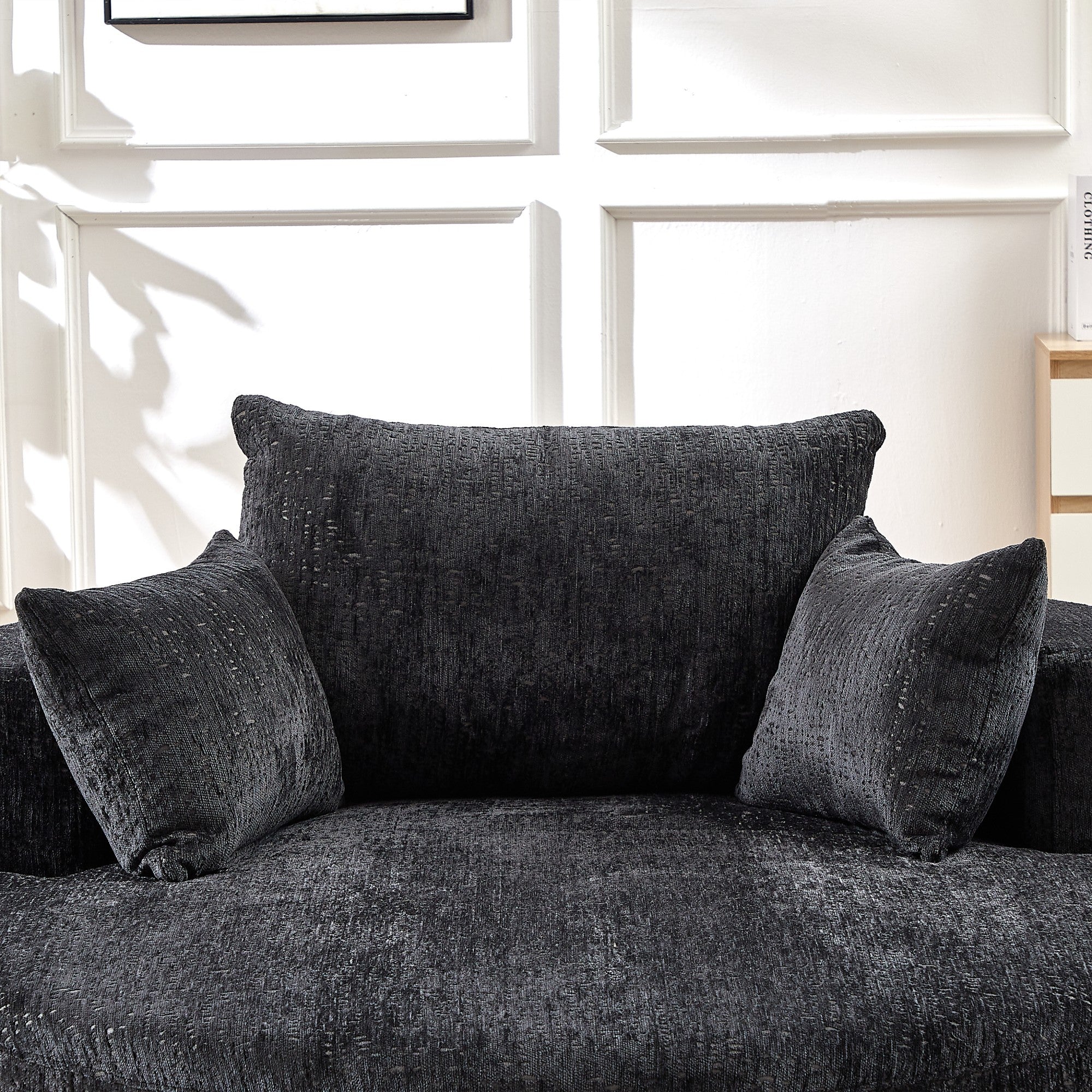 Sailvan 55" Modern Polyester Single Seater Lounge Chair, Modular Cloud Sofa with Enveloping Pillows, No Assembly Lazy Chair for Living Room Black