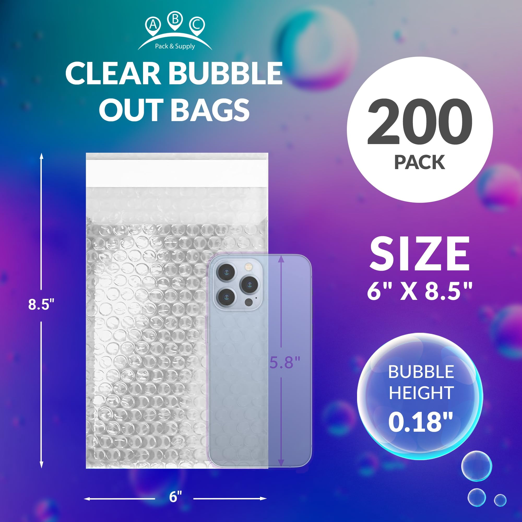 Self Seal 6 x 8.5 Inches Bubble Pouches, Clear, 200 Count