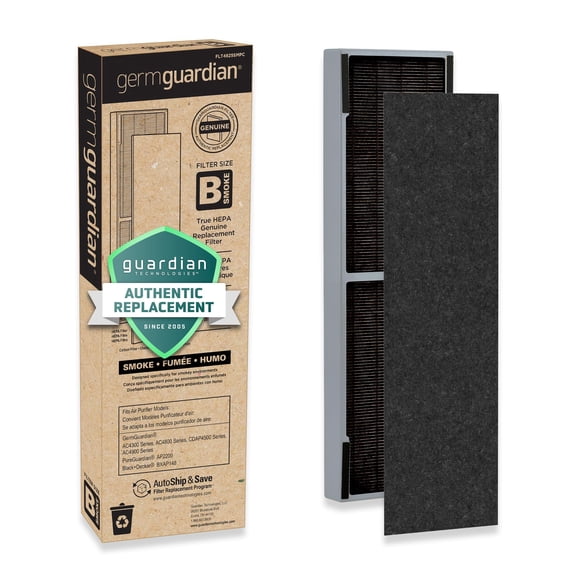 GermGuardian Air Filter B Genuine Smoke Clear HEPA Replacement Air Purifier Filter, Wildfire Smoke, Removes 99.97% of Pollutants, Smoke Toxins for AC