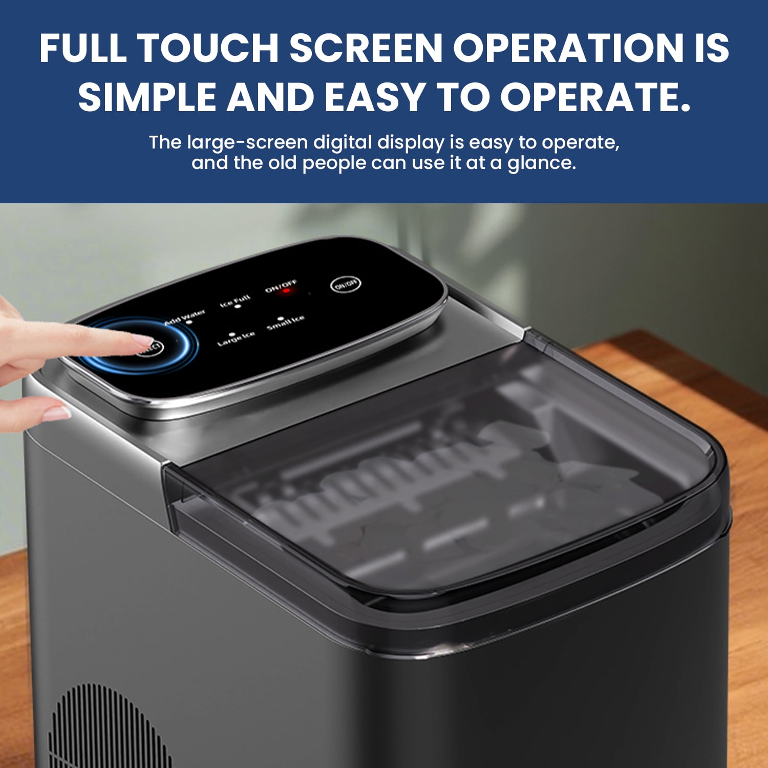 ICYBER BOOM Nugget Ice Maker Countertop, 33 lbs Per Day Portable Pebble Ice Machine, 2 Adjustable Ice Sizes, Soft Chewable Bullet Ice for Home, Party, RV, Self-Cleaning, Full Touch Screen,Black
