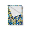 thumbnail image 2 of Yellow and Blue Soft Flannel Fleece Throw Blanket, Grid Style Circular Shapes on Off White Background Retro Revival Motifs, Cozy Plush for Indoor and Outdoor Use, 50" x 70", Multicolor, by Ambesonne, 2 of 6