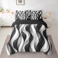 thumbnail image 2 of jejeloiu Geometric Lines Pattern 7 Pieces Bedding Comforter Set,Waves Stripe Full Bedding Set,White Black Striped Fitted Sheet Flat Sheet For Teens,Microfiber Bedroom Decor Reversible, 2 of 8