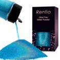 thumbnail image 1 of Renfio Holográfico Ultra Fino Brillo en Polvo Resina Metálica Brillo 2.11 Oz (60g) Copos de PET Lentejuelas para Manualidades 1/128"" Copos de Chips Epoxi con Brillo Fino para Vasos Slime - Azul Láser, 1 of 4