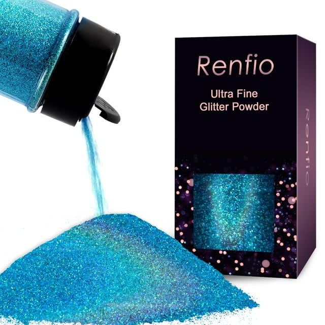 Renfio Holográfico Ultra Fino Brillo en Polvo Resina Metálica Brillo 2.11 Oz (60g) Copos de PET Lentejuelas para Manualidades 1/128"" Copos de Chips Epoxi con Brillo Fino para Vasos Slime - Azul Láser