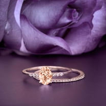 Fairy Art deco 2.00 Carat Oval Cut Morganite And Diamond Moissanite Engagement Ring Set, Classic Wedding Ring in 10k Solid Rose Gold, Gift For Her, Promise Ring, Bridal Ring Set, Anniversary Gift