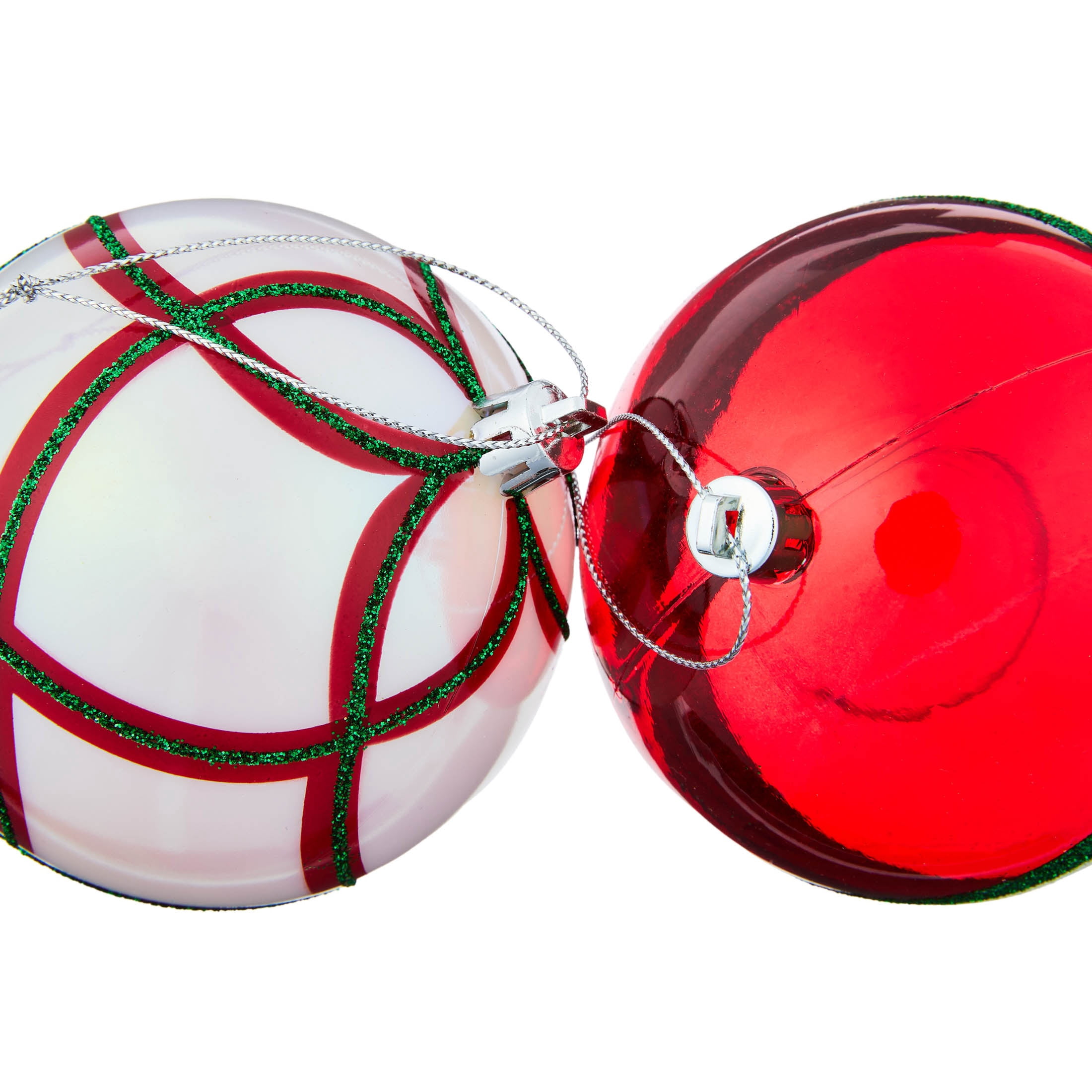 8-Count Red/Green/White Glitter Stripe Ball Shatterproof Christmas Ornaments, 4.3", by Holiday Time
