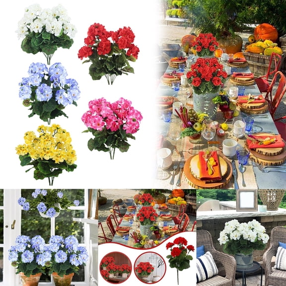 Hot Sale Lssam Artificial Geraniums Silk Flowers UV Resistant Red Faux Flowers for Outdoor Indoor Decor Planter Cemetery Patio Table Centerpiece Home Garden