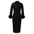 thumbnail image 4 of AURA Womens Half High Neck Bodycon Midi Dress 3D Flower Long Sleeve High Waist Slim Hip Dress Elegant Work Party Dress, 4 of 5