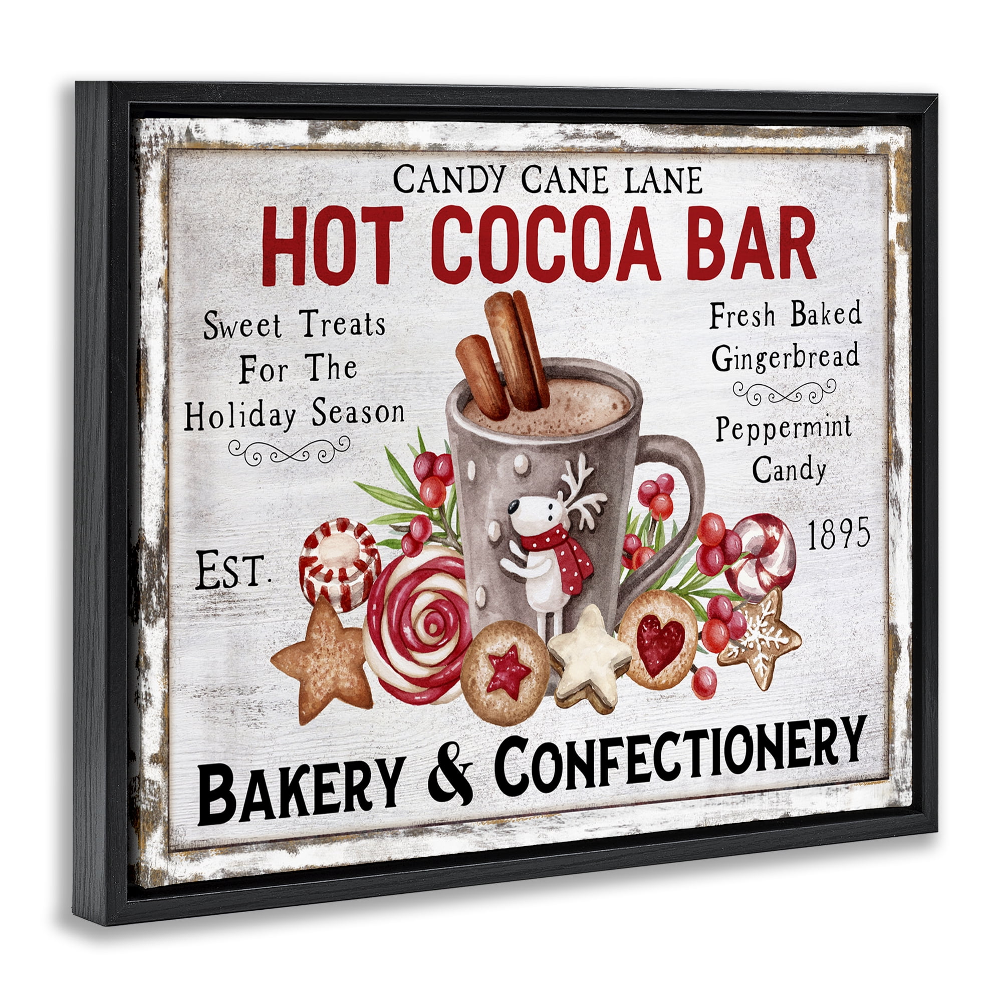 Stupell Industries Hot Cocoa Confectionery Holiday Painting Black Floater Framed Canvas Art Prints Wall Art, 31 x 25