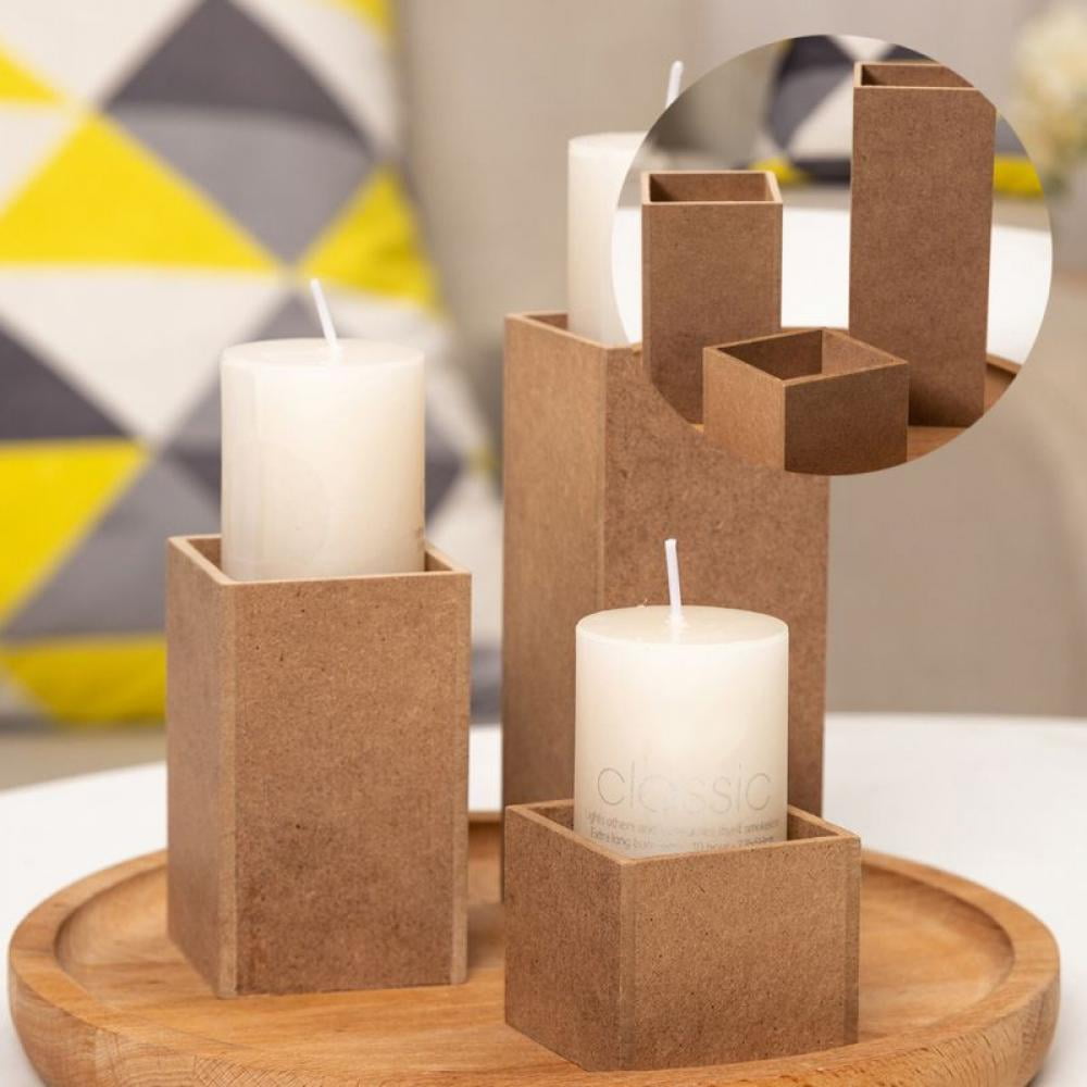 3Pcs Wooden Round Pillar Candle Holder Candlestick Box Dining Table Ornament 