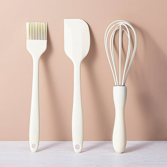 LINASHI 3pcs Egg Whisk Silicone Spatula Oil Brush Set, Heat Resistant BPA Free Nonstick Rubber Kitchen Utensil for Baking, Cooking