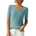 thumbnail image 1 of Chandails d'Automne et d'Hiver Grande Taille pour Femmes T-Shirt Ample à Col Rond à Manches Courtes avec Bas en Tricot Court Vert Menthe TTG, 1 of 4