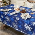 thumbnail image 3 of Classic Blue Winter Snowflake Christmas Tablecloth - Blue and White Winter Holiday Snowflake Print Xmas Easy Care Table Cloth Decoration Table Cover, 60" x 84" (6-8 Seats)，Oblong/Rectangle, 3 of 6