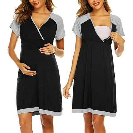 

SBYOJLPB Summer Maternity Clothes Women Short Sleeve V-neck Nursing Nightdress Breastfeeding Dress Reduced Price Black M
