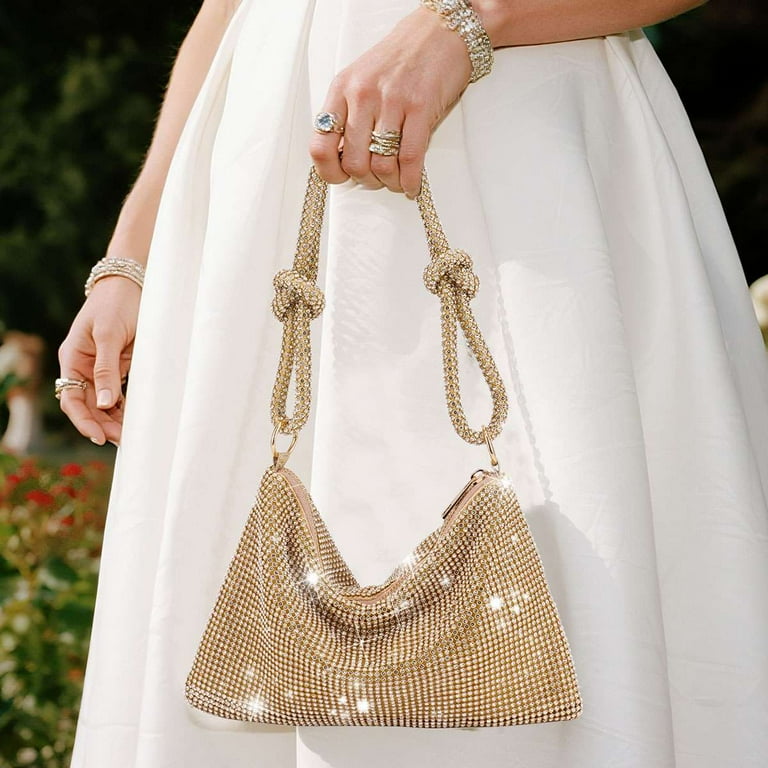 Spencer Women Chic Evening Bag Glitter Handbag Shiny Purse for Travel Vacation Party Lady Rhinestone Clutch Purse Shoulder Bag, Gold
