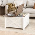 thumbnail image 2 of POLI HOME Table Basse Carrée en Bois Style Ferme avec Rangement, Blanc Antique, 2 of 3