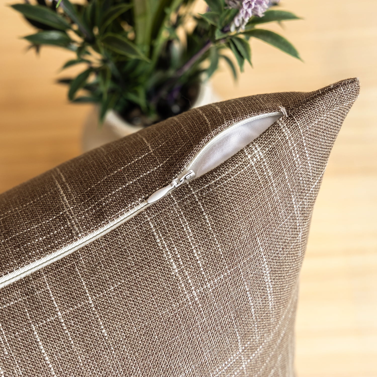 Phantoscope Soft Textured Linen Burlap Series Decorative Throw Pillow, 22" x 22", Light Coffee, 1 Pack