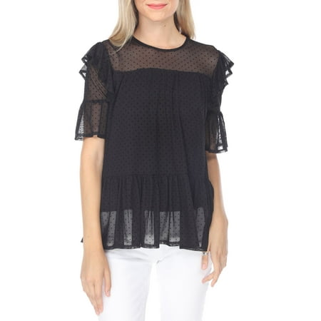 RAIN Women s Casual Dotted Mesh Babydoll Top - Female Adult