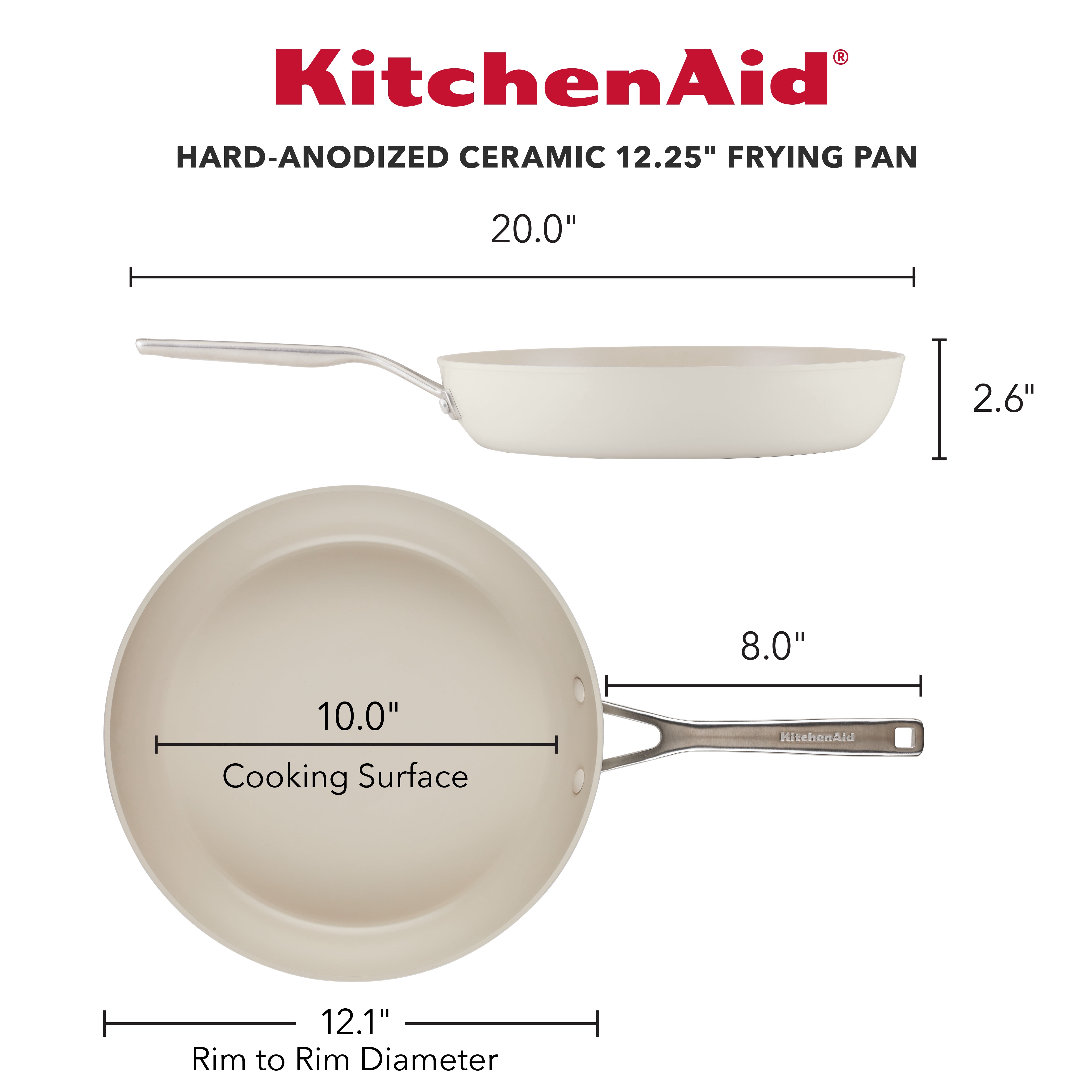 KitchenAid Hard Anodized 12.25 Inch Ceramic Nonstick Frying Pan, Oven Safe to 500°F, Porcelain White