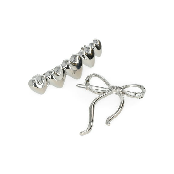 No Boundaries Women's Heart and Bow Pins, Silver, 2-Piece, One Size