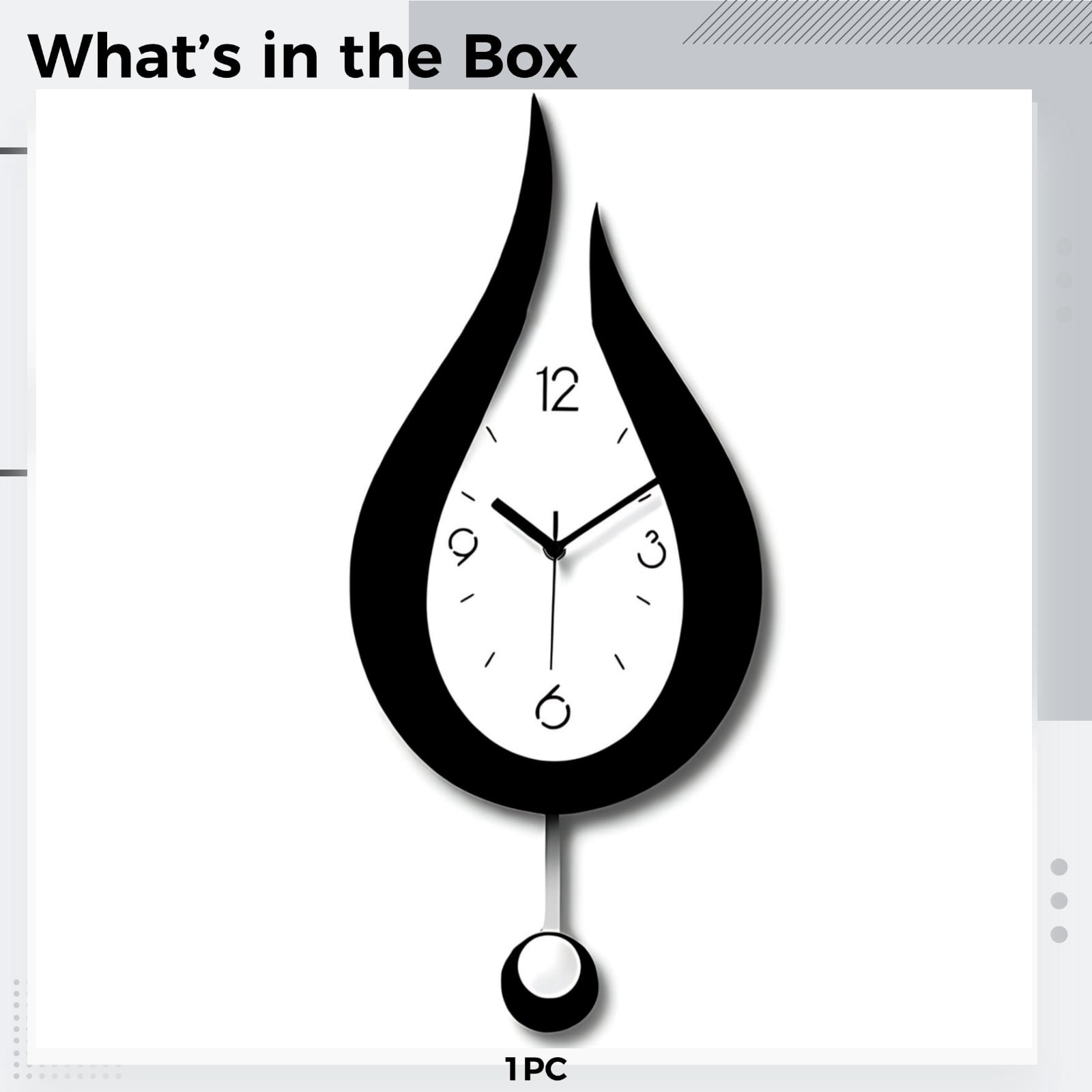 Water Drop Acrylic Pendulum Wall Clock, 9.4 x 20.5 in / 24 x 52 cm, Black and White Modern Style, Silent Movement, Decorative Clocks for Living Room, Bedroom, Office