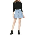 thumbnail image 2 of INSPIRE CHIC Women's Faux Suede Button Front A-Line High Waisted Mini Short Skirt M Light Blue, 2 of 6