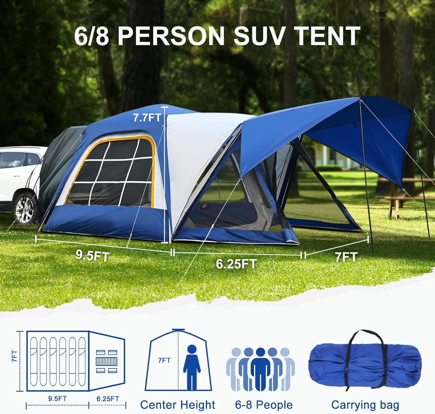 MOPHOTO SUV Tents for Camping 6-8 People, 10x10ft SUV Tent