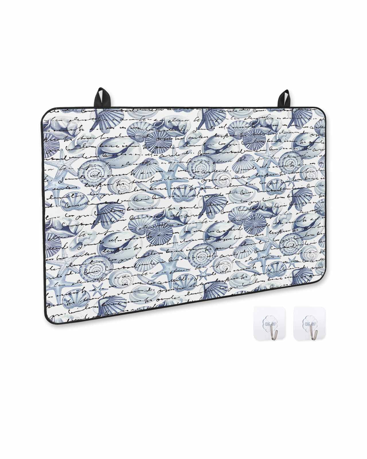 nqOlkjepod Large Induction Cooktop Protector Mat 24"x21", Coastal Blue Stove Top Covers for Electric Stove, Ocean Starfish Retro Conch Summer Shell Stove Burner Cover Mats, Glass Top Stove Cover