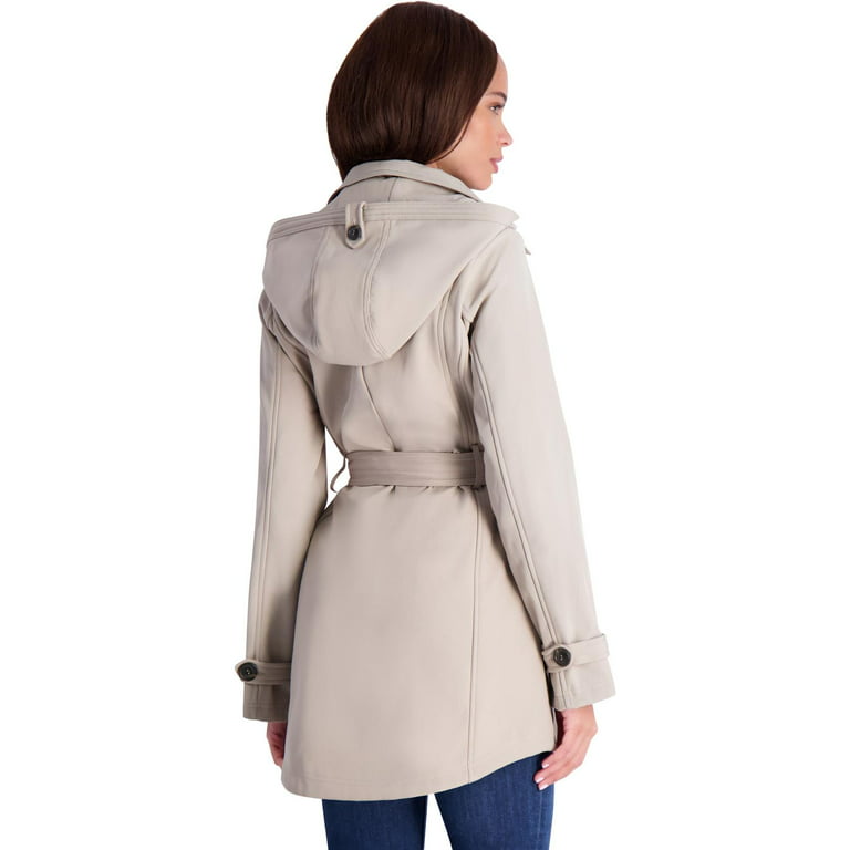Jessica Simpson Women\'s Fleece Lined Shell Soft Detachable Hood Trench w/ Jacket