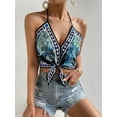 thumbnail image 5 of Women'S Floral Print Backless Halter Top Sleeveless Tie Knot Front - Crop Tops Green L, 5 of 8