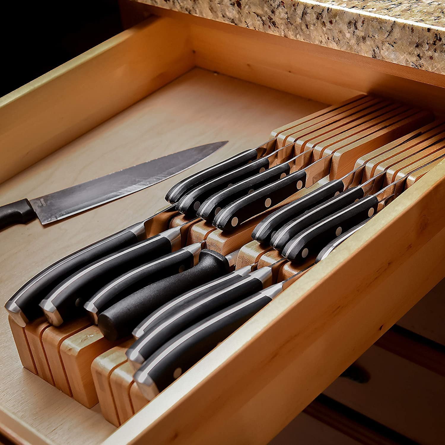 STACKABLE In-Drawer Knife Organizer by Human Nesting - Wider Blade-Slot  Design - 100% Solid Organic