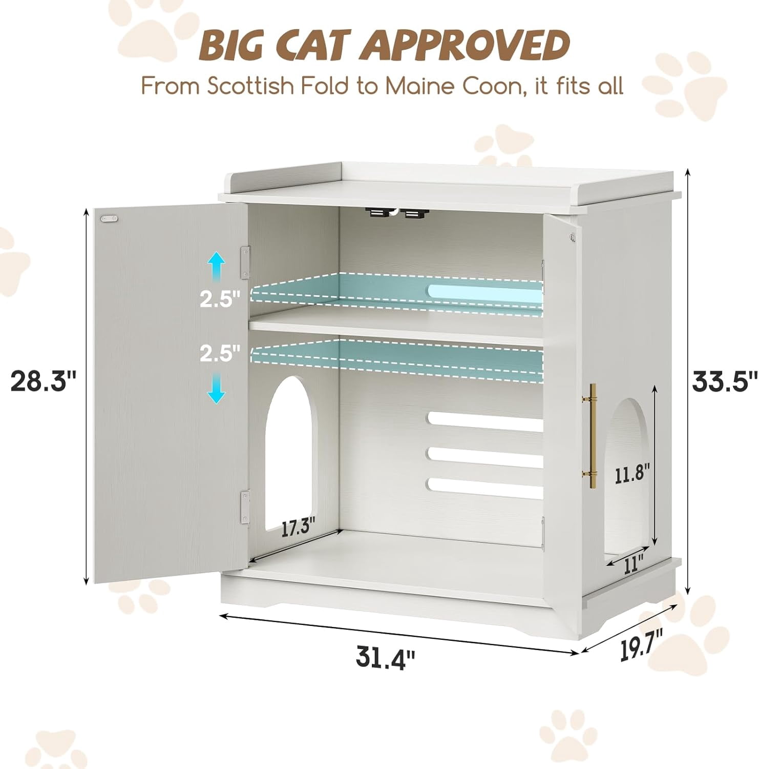 VEANERWOOD 33.5"H Hidden Cat Litter Box Enclosure Furniture Multi-Functional Cat Litter Box Washroom with Removable Dividers for Bedrooms, Living Room, Hallway