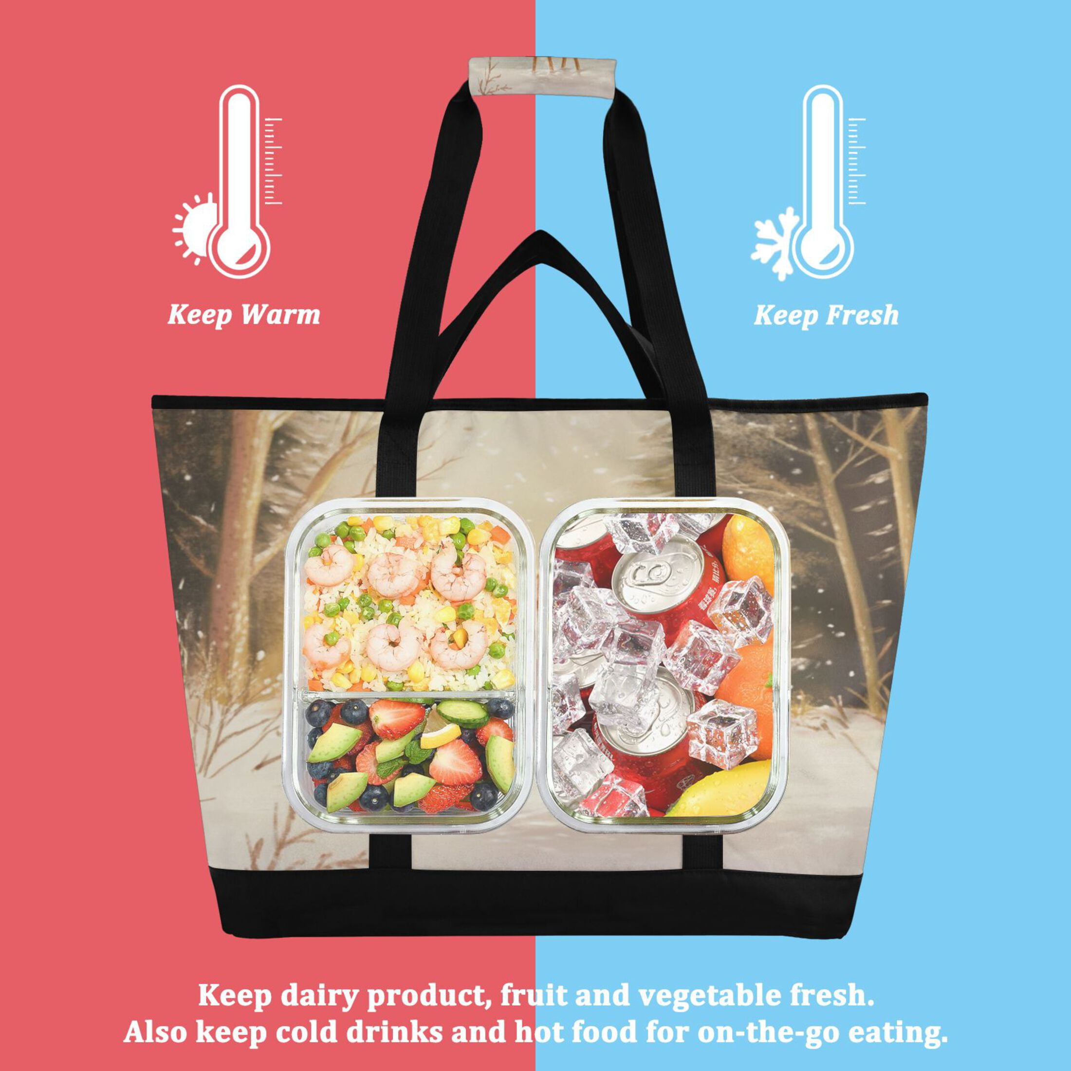 Large Hand-held Ice Pack Picnic Bag Insulation and Refrigeration Suitable for Shopping Picnics and Camping Christmas Snow Deer