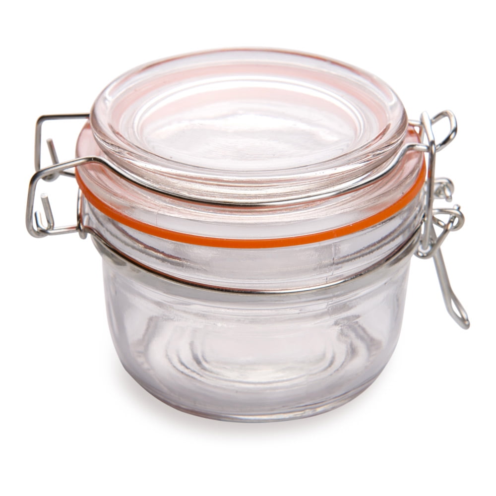 3 oz Square Clear Plastic Nostalgic Mason Jar - with Clamp Lid - 2 1/2 x  2 x 3 - 100 count box