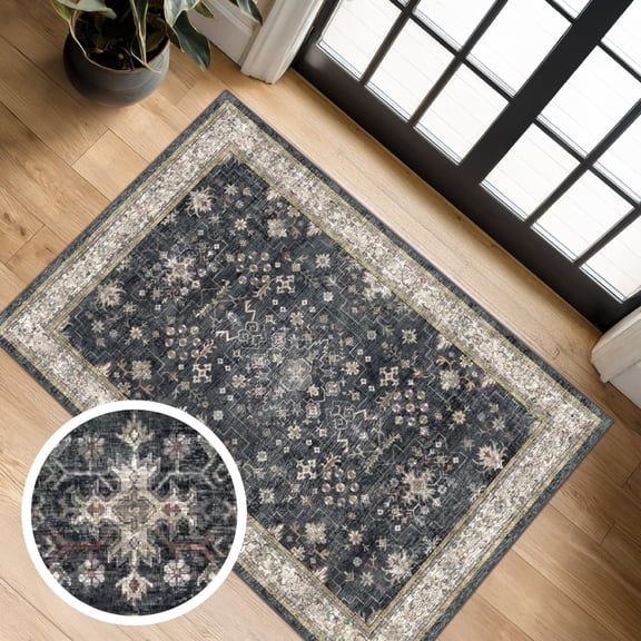 Boho Washable Runner Rug 2'x6' Non Slip, Vintage Tribal Distressed Kitchen Hallway Laundry Room Rug, Pets Friendly, Machine Washable Floor Carpet (Multiple Colors Sizes)