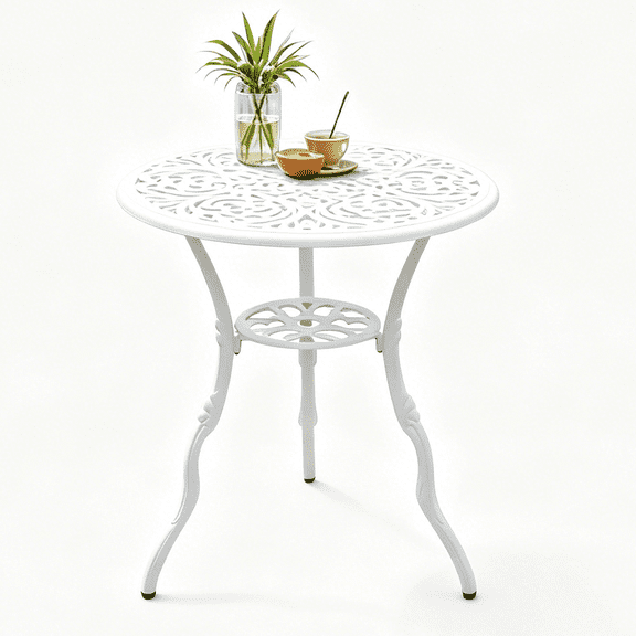 3-Piece White Cast Aluminum Patio Bistro Set, All-Weather Outdoor Round Table & 2 Chairs for Garden, Backyard, Balcony & Cafe