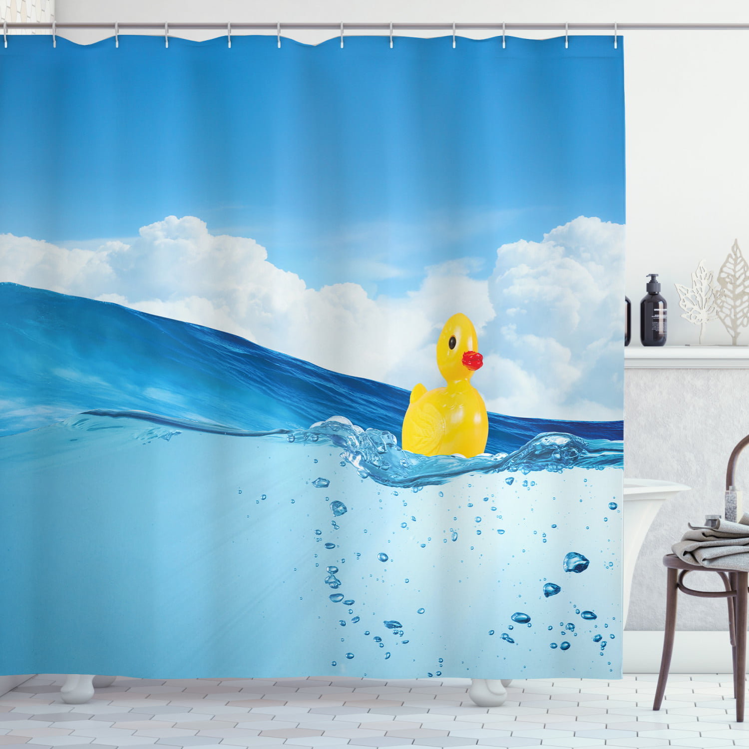 Fabric Funny Cute Shower Curtains with Rings Bathroom Washable Yellow Duck 