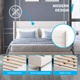 thumbnail image 3 of Modern King Size Bed Frame with Upholstered Linen Wingback Headboard, Wooden Slat Support for Bedroom, Easy Assembly, Beige, 3 of 8