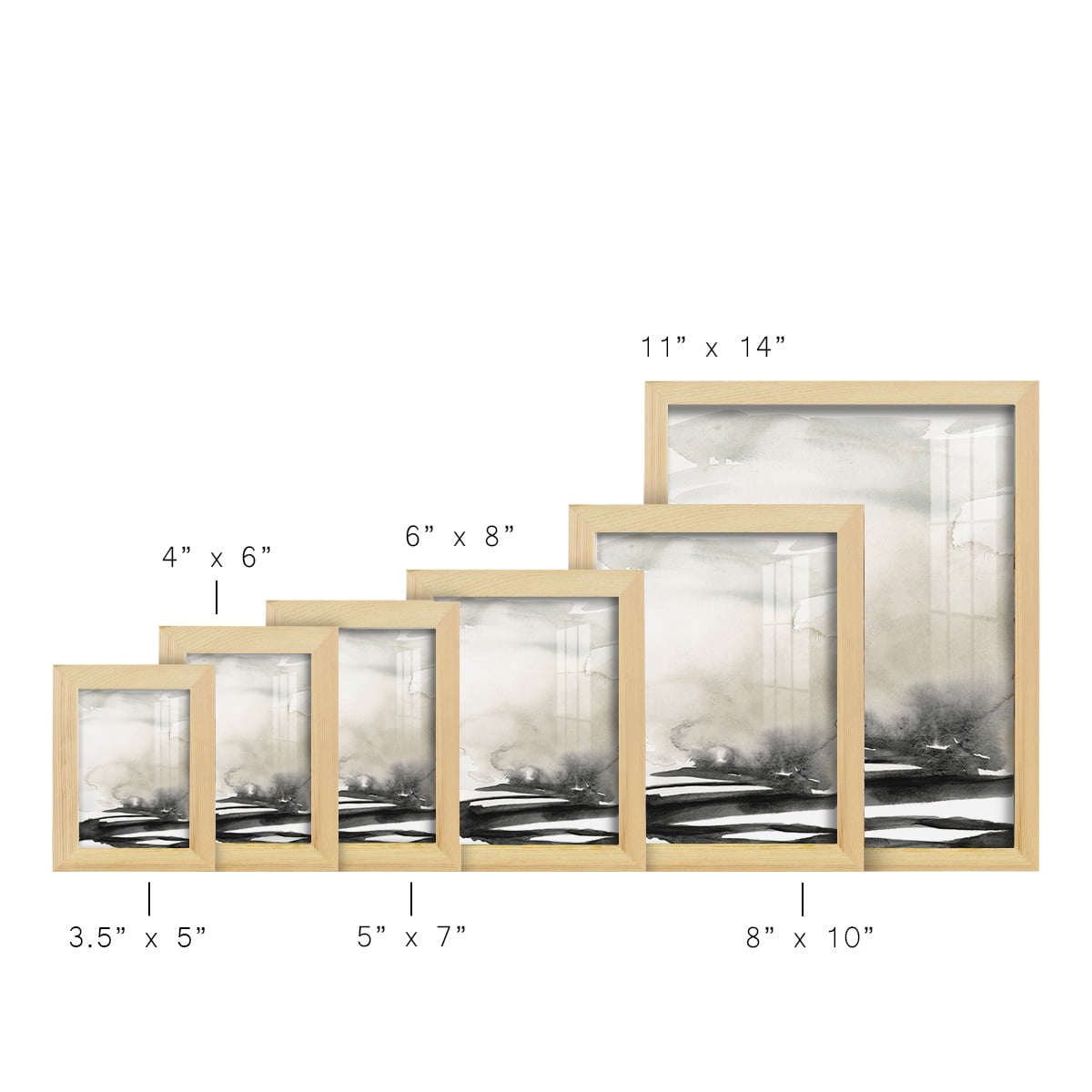 Ebony Horizon Triptych I - Framed Print w/glass - Natural Wood